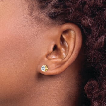 14K Yellow Gold 1ct. 5.0mm Cushion D E F Pure Light Moissanite Earrings