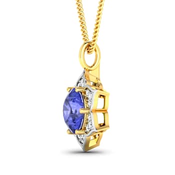 2.02ctw 14K Yellow Gold Tanzanite and White Diamond Pendant with 18 inch
Cable Chain