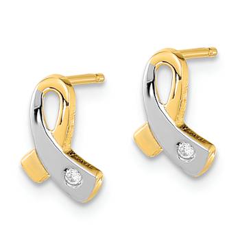 14k Two-tone  Gold Cubic Zirconia Awareness Stud Earrings