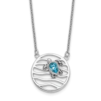 Rhodium Over Sterling Silver Crystal Sliding Turtle 15.5 Inch with 2
Inch Extension Necklace