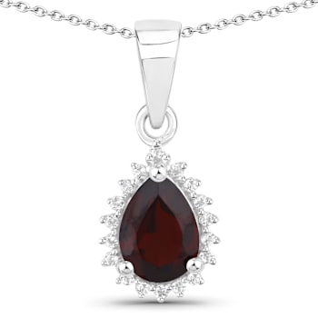 Red Garnet and White Topaz Rhodium Over Sterling Silver Necklace and
Earrings 2 Piece Jewelry Set