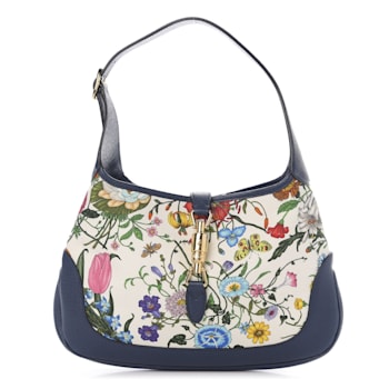 Gucci Jackie Flora Canvas White Blue Agata Hobo Bag
