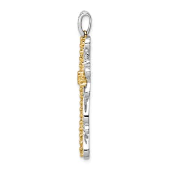 14k Yellow Gold and 14k White Gold Diamond Filigree Cross Pendant
