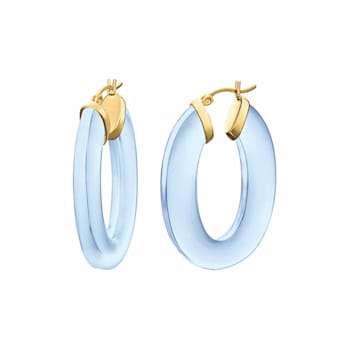 14K Yellow Gold Over Sterling Silver Flat Oval Acrylic Hoops in Blue