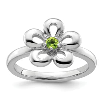 Sterling Silver Stackable Expressions Polished Flower Peridot Ring 0.12ctw