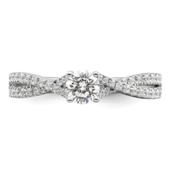 Rhodium Over 14K White Gold Polish Round Diamond Engagement Ring 0.63ctw