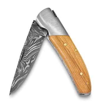 Damascus Steel 256 Layer Folding Blade Olive Wood Handle Knife