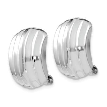Rhodium Over 14k White Gold Polished Ribbed Non-pierced Omega Back Earrings
