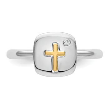 14K Yellow Gold Over Sterling Silver Cross Stackable Expressions Diamond
Ring 0.015ctw