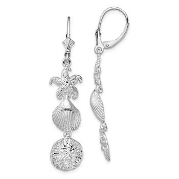 Rhodium Over Sterling Silver Polished Sea Life Leverback Earrings