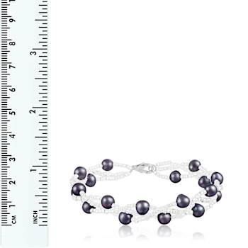 6-7mm Black Cultured Freshwater Pearl Silver  Bracelet