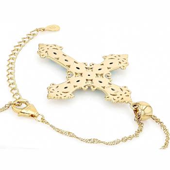 Turquoise Filigree Cross Pendant Necklace In 18K Gold Over Sterling Silver