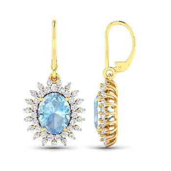2.56ctw 14K Yellow Gold Oval Aquamarine and White Diamond Halo Earrings