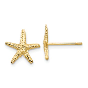 14k Yellow Gold 11mm Textured Starfish Stud Earrings