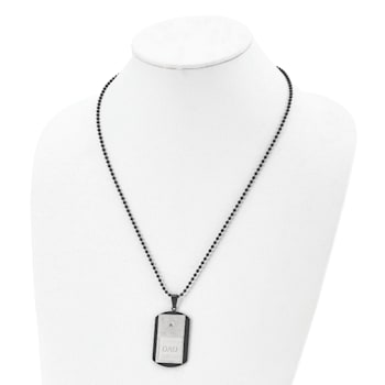 White Cubic Zirconia Stainless Steel Brushed Black IP-plated Men's Dad
Dog Tag Pendant With Chain