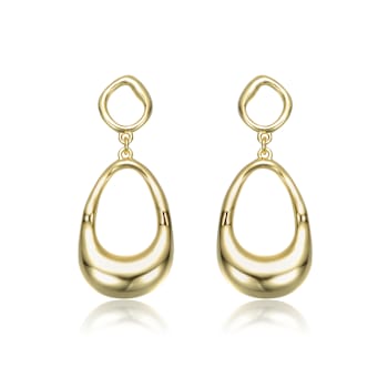 Organic Circle And Pear Shape Drop Earrings In 14K Gold Over Brass
