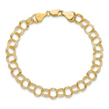 10k Yellow Gold Solid 7mm Triple Link Charm Bracelet