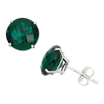 Lab Created Emerald Round 10K White Gold Stud Earrings, 3.36ctw