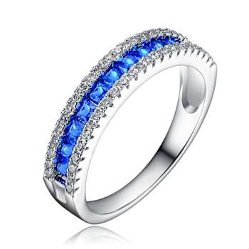 Sapphire Color CZ Channel-Set Band Ring In Sterling Silver