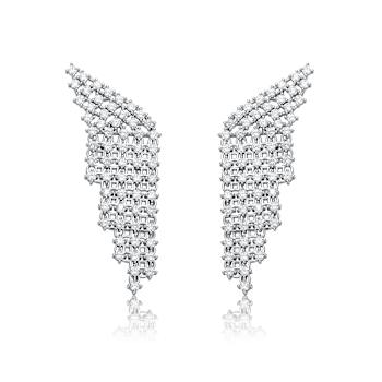 CZ Angel Wing Waterfall Drop Earrings In Sterling Silver