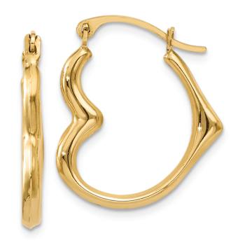 14k Yellow Gold 11/16" Heart Hoop Earrings