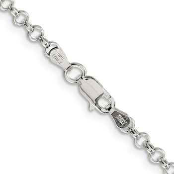 Sterling Silver 3mm Semi-solid Rolo Chain Bracelet