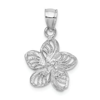 Rhodium Over 14k White Gold Polished and Diamond-Cut Beaded Plumeria
Flower Charm