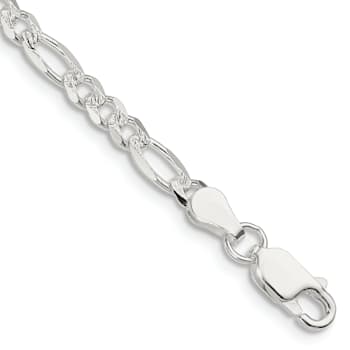 Sterling Silver 4mm Pavé Flat Figaro Chain Bracelet