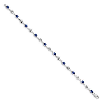 Rhodium Over 10k White Gold Oval Shaped Blue and Round Shaped White
Sapphire Bracelet