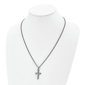 Titanium Brushed and Polished with .03ct Diamond Cross Pendant with 22
Inch Curb Chain