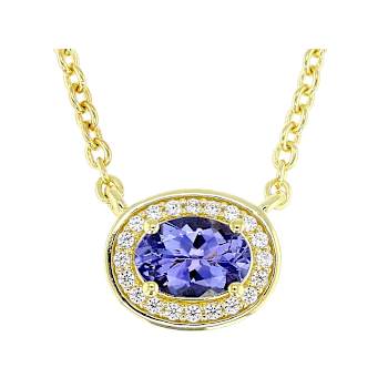 Blue Tanzanite Oval And White Zircon Station Necklace In 18K Gold Over
Sterling Silver 0.74ctw