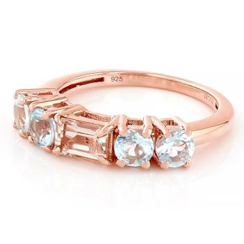 Morganite And Aquamarine Band Ring In 18K Rose Gold Over Sterling Silver 1.16ctw