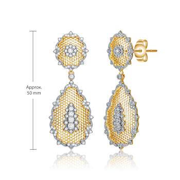 Pear Shape CZ Two-Tone Drop Earrings In 14K Gold Over Brass And Rhodium
Over Brass