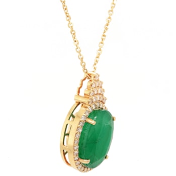 6.31 Ctw Emerald and 0.34 Ctw White Diamond Pendant in 14K YG
