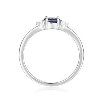 Blue and White Sapphire Sterling Silver Dainty Ring, 0.53ctw