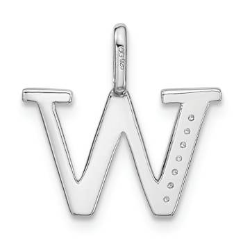14K White Gold Diamond Lower Case Letter W Initial Pendant