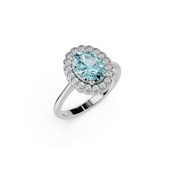 14K White Gold Aquamarine and Diamond Ring 1.05 ctw