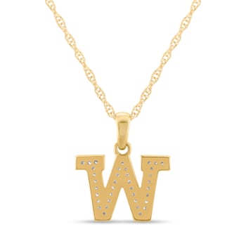 White Diamond Accent 10k Yellow Gold W Initial Pendant With 18” Rope Chain