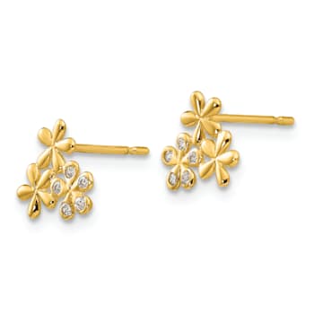 14K Yellow Gold Children's 8mm Flower Stud Earrings with Cubic Zirconia