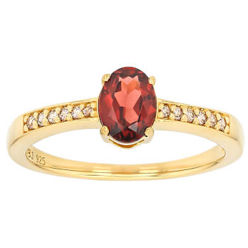 Garnet Oval And Champagne Zircon Ring In 18K Gold Over Sterling Silver 1.01ctw