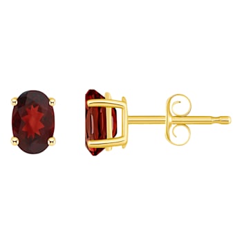 6x4mm Oval Garnet 14k Yellow Gold Stud Earrings
