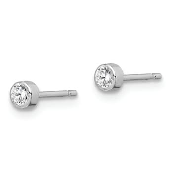 Rhodium Over 14K White Gold 3mm Cubic Zirconia Bezel Post Earrings