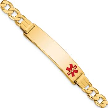 14k Yellow Gold Medical Red Enamel Curb Link ID Bracelet