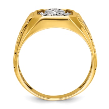 10K Two-tone Yellow and White Gold Textured and Enamel Diamond Blue
Lodge Masonic Ring 0.1ctw