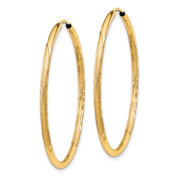 14k Yellow Gold 1 3/16" Satin Diamond-Cut Endless Hoop Earrings