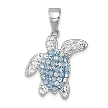 Rhodium Over Sterling Silver Polished Crystal Turtle Pendant