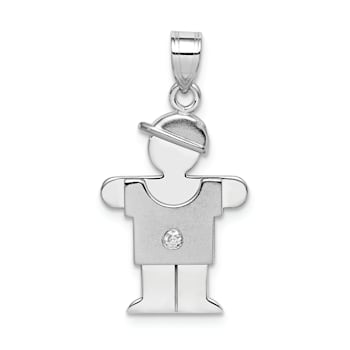 Rhodium Over 14k White Gold Satin Diamond Kid with Hat Pendant