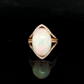 Ethiopian Opal Oval Cabochon and Round Diamond 14K Yellow Gold Ring, 9.50ctw