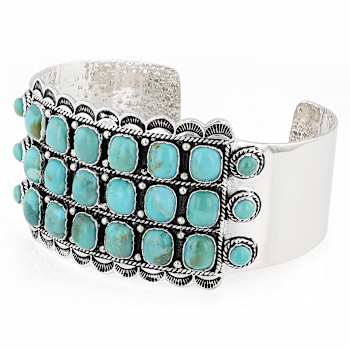 Turquoise Oversized Oxidized Cuff Bracelet In Sterling Silver 8x6mm And 4mm