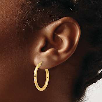 14k Yellow Gold Polished Cubic Zirconia 1" Hoop Earrings